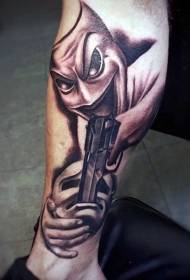Benbrun gladmaske med pistol kombinert tatoveringsbilde