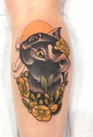 tigre testa tatuaggio gambo maschio su fiore e mucca tatuaggio immagine