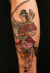 Samurai foto tatuazhesh në kalë me ngjyrë të këmbëve