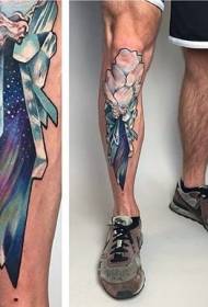 Modello di tatuaggio di ghiaccio colorato fiore nuovo stile gamba