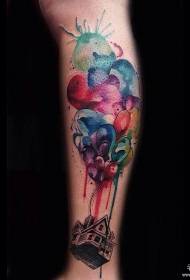 боја теле поздравниот мастило балон со топол воздух шема на тетоважа куќа