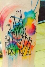 becerro de los muchachos en negro línea castillo colorido salpicaduras de tinta tatuaje imágenes