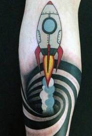 Цветная мультяшная летающая ракета с гипнотической декоративной татуировкой