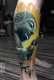 Male legs colored Buddha tattoo pattern