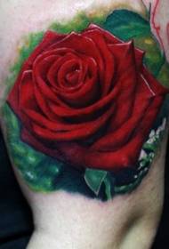 Hiel realistyske kleur grutte rose tatoet op 'e skonken