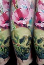 craniu realist model de tatuaj și floare model tatuaj