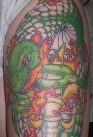 綠色大蛇紋身圖案99924-腿色綠色怪物紋身圖案