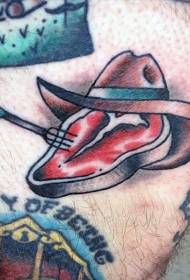 Rietumu stila krāsaini lieli gaļas gabali un cepures tetovējums