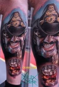 Leg color smiling man portrait tattoo pattern