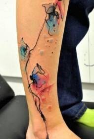 piccolo tatuaggio floreale fresco color polpaccio