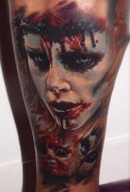 leg color creepy woman mask tattoo