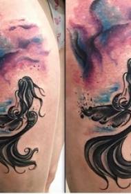 ناراض ٹیٹو تصویر لڑکی بوفے رنگائنگ mermaid tattoo تصویر پر