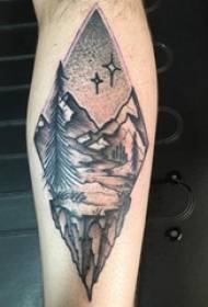 bovido tatuaje nigran kaj blankan grizan stingon tatuaje geometria elemento tatuaje pejzaĝa bildo