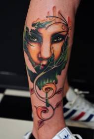 Underbar färg mystisk kvinna porträtt tatuering bild