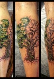 Fantastisk färgstark ensam träd med tatueringsblad för blad
