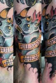 Alde skoalle styl kleurige flamme rhinoceros tatoeëringsfoto