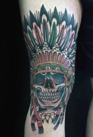 Legkleur yllustraasje wyn indian skull tattoo patroon