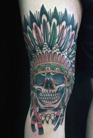Modello indiano del tatuaggio del cranio del vento dell'illustrazione di colore della gamba