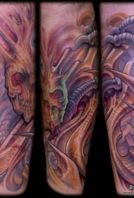 wzór tatuażu alien potwór kolor łydki