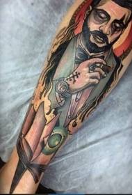 Nuwe skool styl kleurvolle rokende man portret tattoo