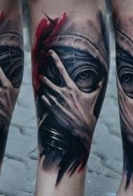 Tatuaggio di maschera antigas uomo colorato stile tradizionale moderno gamba