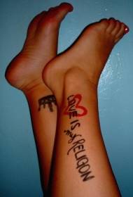 letras em inglês de perna e fotos de tatuagem de amor