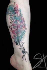 modèle de tatouage de plume belle style aquarelle