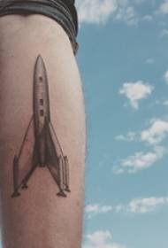 黒と白の幾何学的なラインロケットタトゥー写真