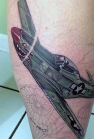 Leg illustration style color World War II fighter tattoo