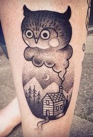 tele tetování trní sova dům vzor
