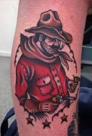 Benen old school-stijl gekleurde western cowboy-tatoeage
