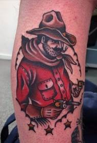 Tatuaggio western western colorato gambe stile vecchia scuola