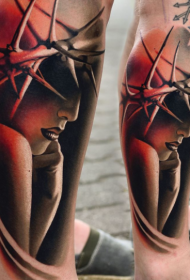 Nogi tajemniczy kolorowy portret kobiety tatuaż wzór
