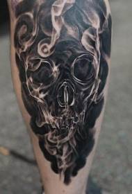 Immagine tatuaggio gamba cranio trasparente grigio nero unico