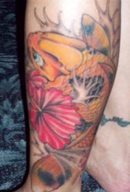 leg colored hibiscus and Koi fish tattoo pattern