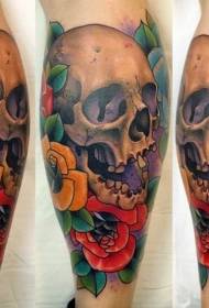 Old-fashioned colored human skull tattoo pictures