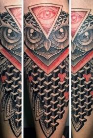 Image de tatouage hibou coloré jambe style géométrique
