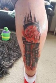 Kuunda tatoo kiume tattoo kwenye maua ya rangi na picha ya Jumba la tattoo