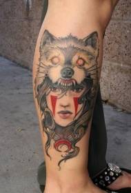 Modello di tatuaggio donna antica colore gamba stile scuola nuova