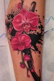 Fantastisch rood orchideetattoopatroon op de benen