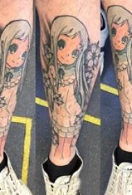 Tetování kreslené chlapce stopkou na květiny a obrázky kreslené postavičky tetování