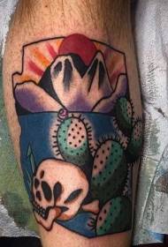Gambar tato kaktus gaya sekolah warna-warni tua berkaki