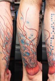 Modello tatuaggio meduse creative colore gamba
