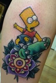 mergaičių blauzdos dažytos geometrija Linijos gėlės ir animacinių filmų „Simpson“ tatuiruotės paveikslėliai