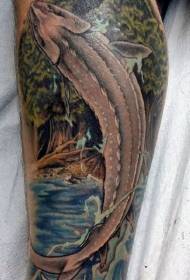 padrão de tatuagem de peixe pulando realista legalmente lindo