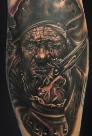 Noga brązowy stary pirat portret tatuaż wzór