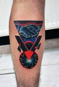 Perna estilo geométrico cor aperto de mão tatuagem padrão