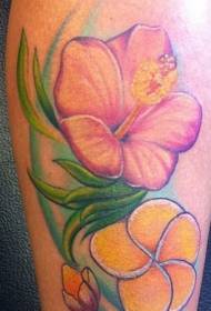узорак хибискуса тетоважа у боји ногу