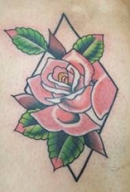 Tattoo klein blommemeisie kalf op gekleurde blomme tatoeëer prentjie