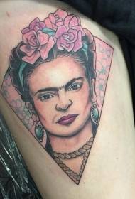 Been kleur vrouwen portret met bloemen tattoo foto's